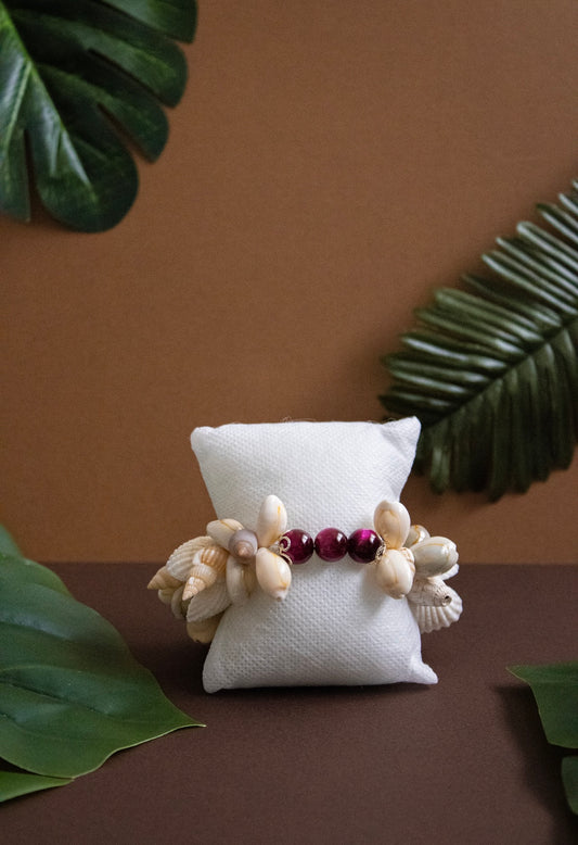 Bracelet coquillages et œil de tigre